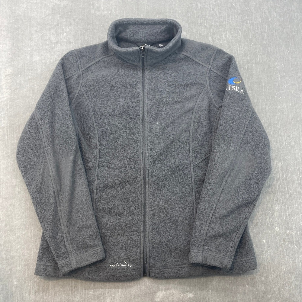 Eddie Bauer Mens XL Gray Fleece Jacket Full‎ Zip Wartsila Logo Outdoor Layer